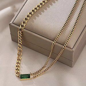 GOLD EMERALD CHAIN NECKLACE
